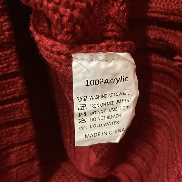 Women's Red Cable Knit Cardigan Sweater - Picture 6 of 7